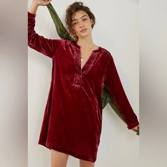 Anthropologie Melody Velvet Tunic Dress in Rasberry - Picture 5 of 5